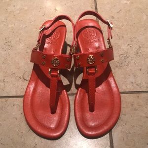 Orange Tory Burch Robinson Demi Wedge Sandals